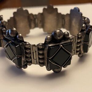 Vintage Mexico sterling and black onyx link bracelet